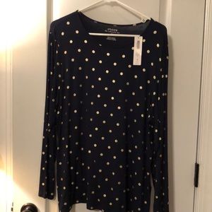 Chico’s Gold and Navy Polka Dot Tee